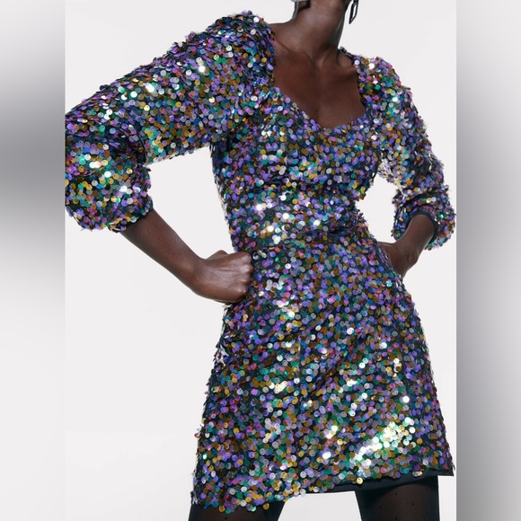 Zara Woman Mini Dress Size S Sequin New  MULTICOLORED - Picture 3 of 7